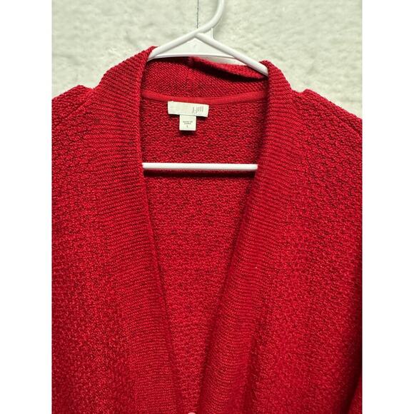 J Jill Red Women Heavy Cotton Blend Cardigan Front Pockets L Resort Capsule - Picture 4 of 9